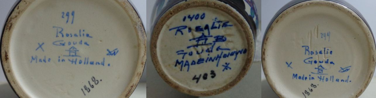 Gouda pottery Rosalie bird vases marks
